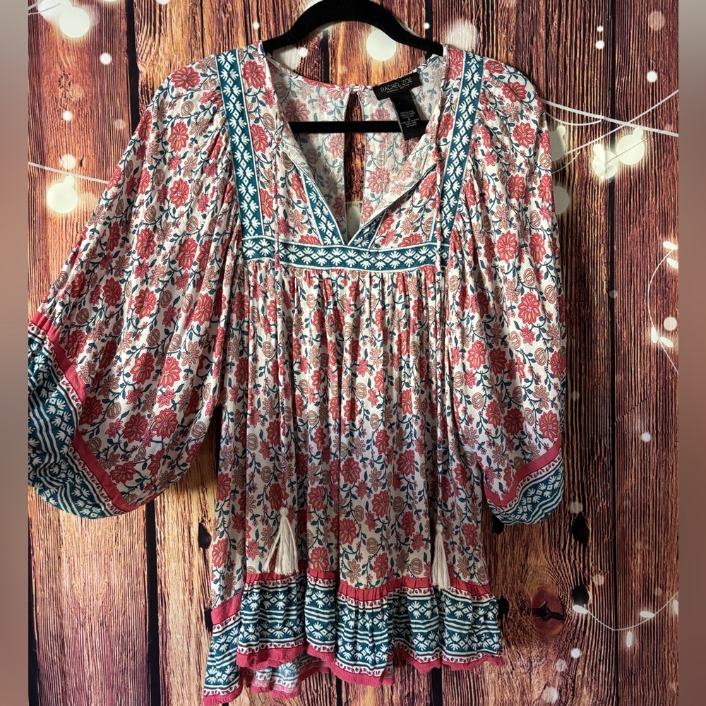 Rachel Zoe Floral Blouse with Red and Blue Accents